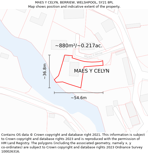 MAES Y CELYN, BERRIEW, WELSHPOOL, SY21 8PL: Plot and title map