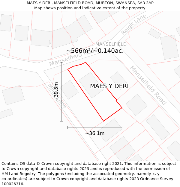 MAES Y DERI, MANSELFIELD ROAD, MURTON, SWANSEA, SA3 3AP: Plot and title map