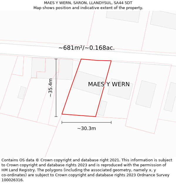 MAES Y WERN, SARON, LLANDYSUL, SA44 5DT: Plot and title map