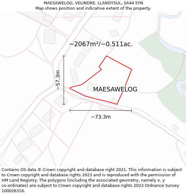 MAESAWELOG, VELINDRE, LLANDYSUL, SA44 5YN: Plot and title map