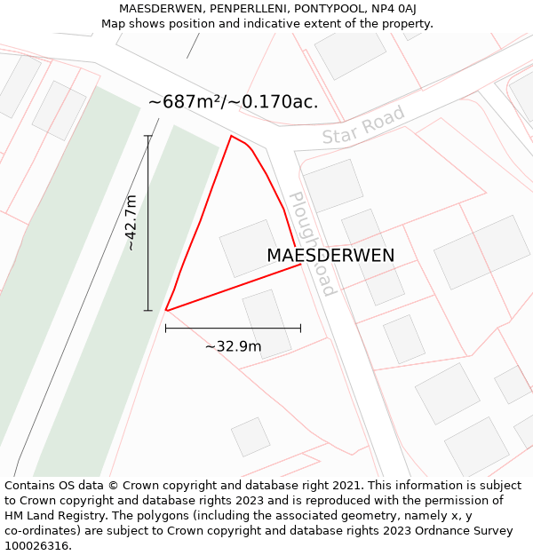 MAESDERWEN, PENPERLLENI, PONTYPOOL, NP4 0AJ: Plot and title map