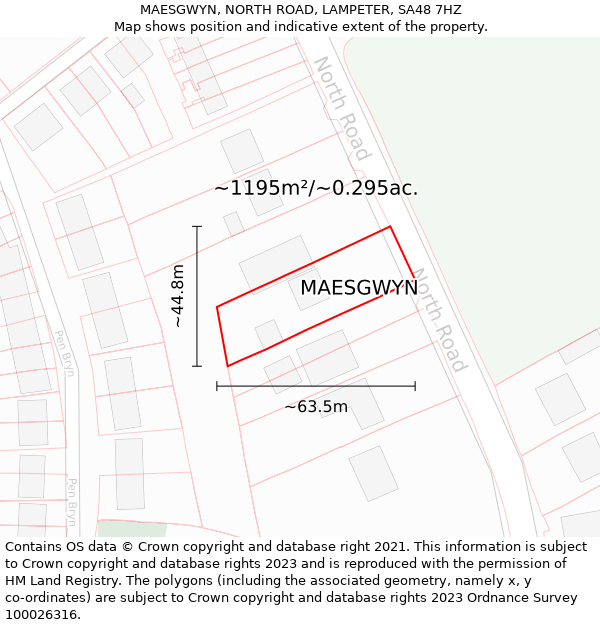 MAESGWYN, NORTH ROAD, LAMPETER, SA48 7HZ: Plot and title map