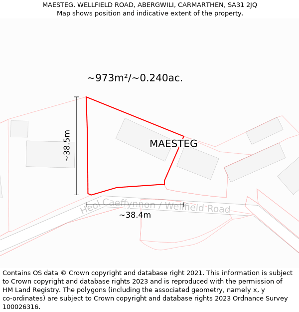 MAESTEG, WELLFIELD ROAD, ABERGWILI, CARMARTHEN, SA31 2JQ: Plot and title map