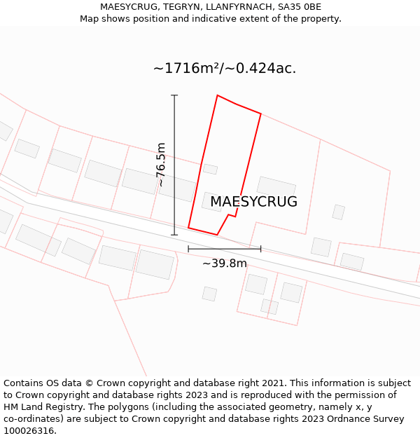 MAESYCRUG, TEGRYN, LLANFYRNACH, SA35 0BE: Plot and title map