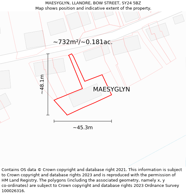 MAESYGLYN, LLANDRE, BOW STREET, SY24 5BZ: Plot and title map