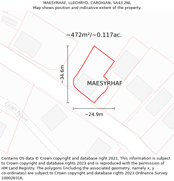 MAESYRHAF, LLECHRYD, CARDIGAN, SA43 2NL: Plot and title map