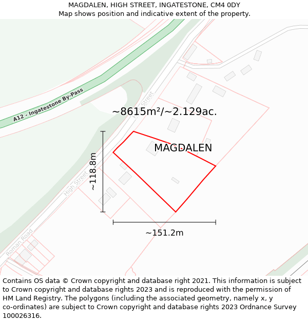 MAGDALEN, HIGH STREET, INGATESTONE, CM4 0DY: Plot and title map