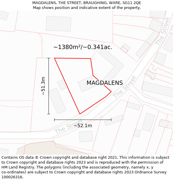 MAGDALENS, THE STREET, BRAUGHING, WARE, SG11 2QE: Plot and title map