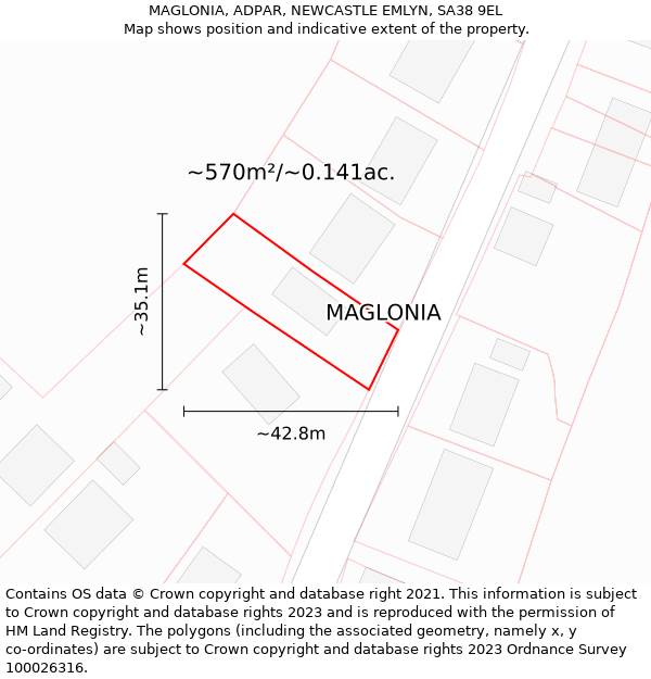 MAGLONIA, ADPAR, NEWCASTLE EMLYN, SA38 9EL: Plot and title map