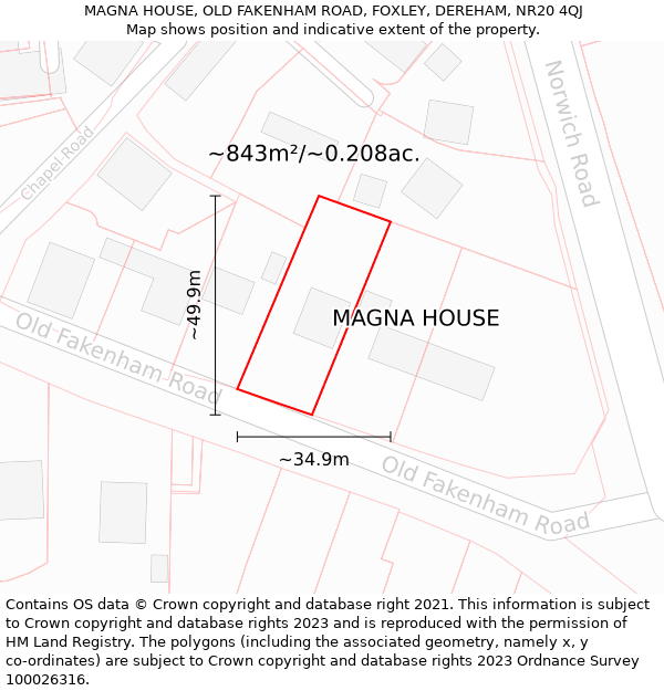 MAGNA HOUSE, OLD FAKENHAM ROAD, FOXLEY, DEREHAM, NR20 4QJ: Plot and title map
