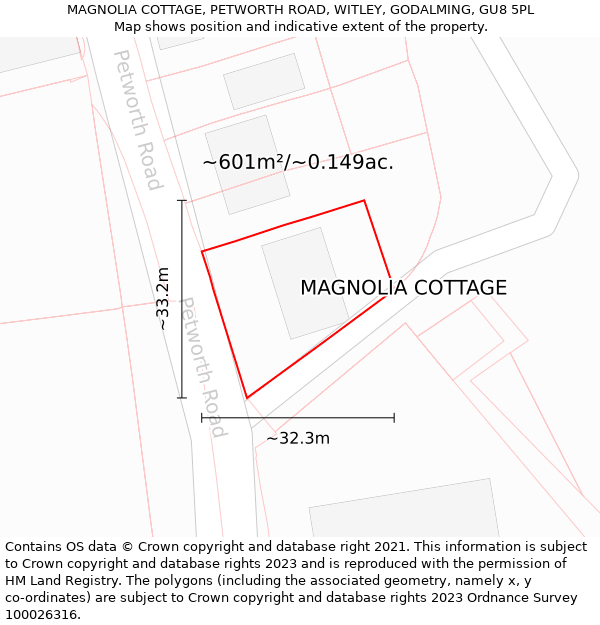 MAGNOLIA COTTAGE, PETWORTH ROAD, WITLEY, GODALMING, GU8 5PL: Plot and title map