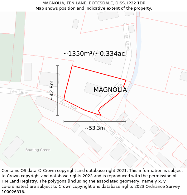 MAGNOLIA, FEN LANE, BOTESDALE, DISS, IP22 1DP: Plot and title map