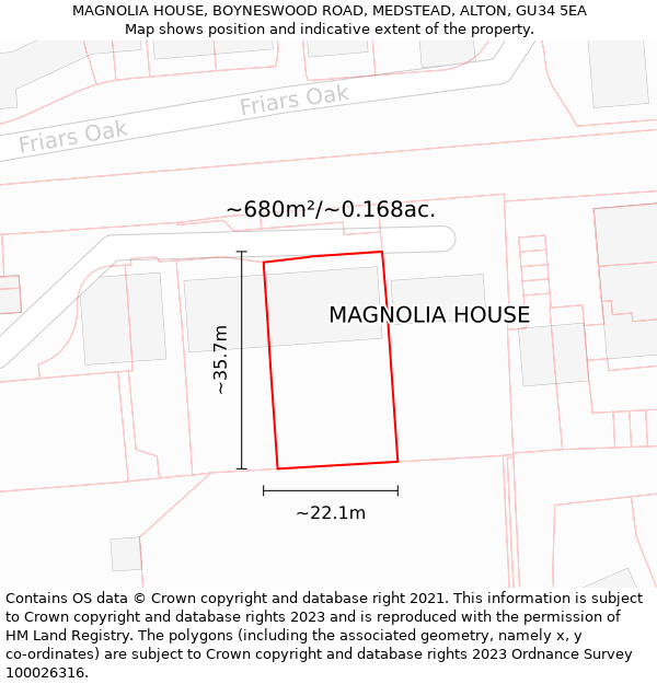 MAGNOLIA HOUSE, BOYNESWOOD ROAD, MEDSTEAD, ALTON, GU34 5EA: Plot and title map