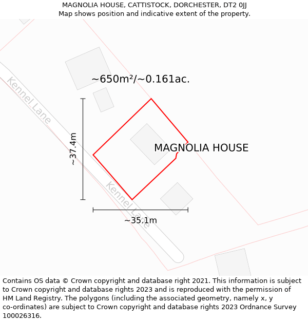 MAGNOLIA HOUSE, CATTISTOCK, DORCHESTER, DT2 0JJ: Plot and title map
