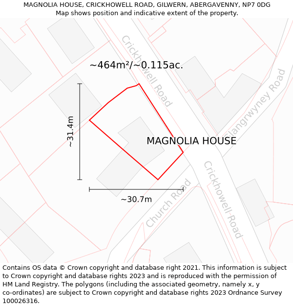 MAGNOLIA HOUSE, CRICKHOWELL ROAD, GILWERN, ABERGAVENNY, NP7 0DG: Plot and title map