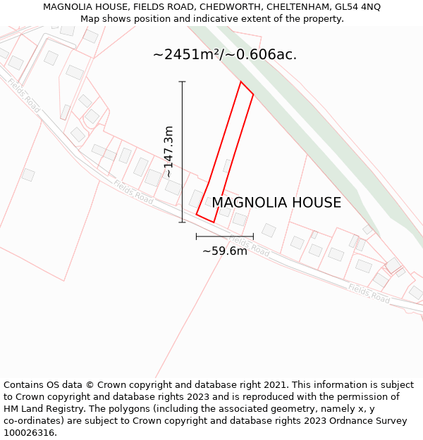 MAGNOLIA HOUSE, FIELDS ROAD, CHEDWORTH, CHELTENHAM, GL54 4NQ: Plot and title map