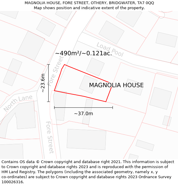 MAGNOLIA HOUSE, FORE STREET, OTHERY, BRIDGWATER, TA7 0QQ: Plot and title map