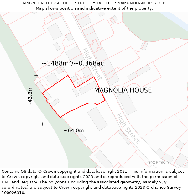 MAGNOLIA HOUSE, HIGH STREET, YOXFORD, SAXMUNDHAM, IP17 3EP: Plot and title map