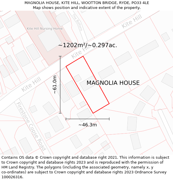 MAGNOLIA HOUSE, KITE HILL, WOOTTON BRIDGE, RYDE, PO33 4LE: Plot and title map