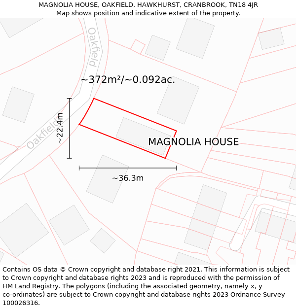 MAGNOLIA HOUSE, OAKFIELD, HAWKHURST, CRANBROOK, TN18 4JR: Plot and title map