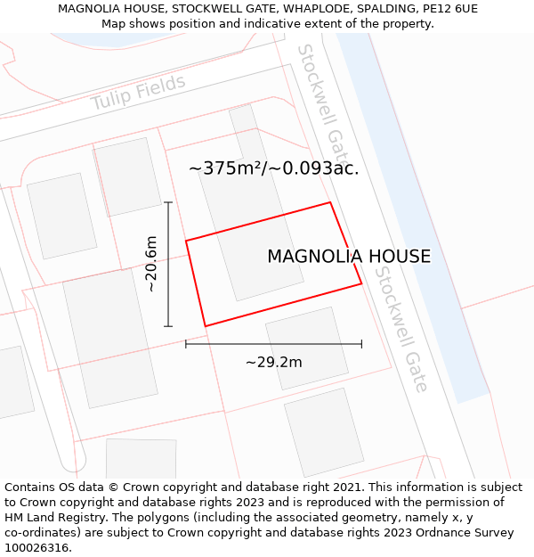 MAGNOLIA HOUSE, STOCKWELL GATE, WHAPLODE, SPALDING, PE12 6UE: Plot and title map