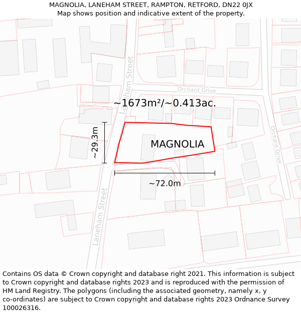 MAGNOLIA, LANEHAM STREET, RAMPTON, RETFORD, DN22 0JX: Plot and title map