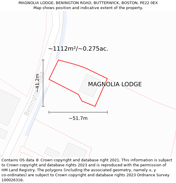 MAGNOLIA LODGE, BENINGTON ROAD, BUTTERWICK, BOSTON, PE22 0EX: Plot and title map