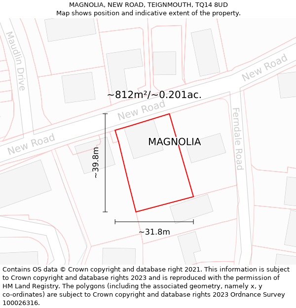 MAGNOLIA, NEW ROAD, TEIGNMOUTH, TQ14 8UD: Plot and title map
