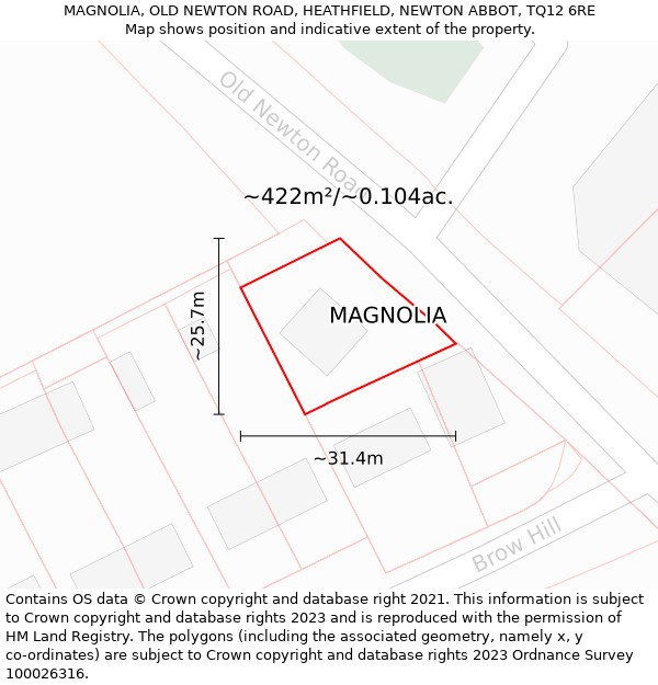 MAGNOLIA, OLD NEWTON ROAD, HEATHFIELD, NEWTON ABBOT, TQ12 6RE: Plot and title map