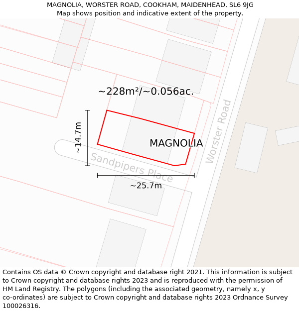 MAGNOLIA, WORSTER ROAD, COOKHAM, MAIDENHEAD, SL6 9JG: Plot and title map