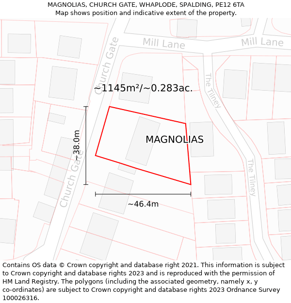 MAGNOLIAS, CHURCH GATE, WHAPLODE, SPALDING, PE12 6TA: Plot and title map