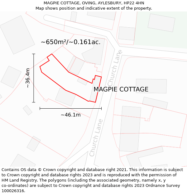 MAGPIE COTTAGE, OVING, AYLESBURY, HP22 4HN: Plot and title map