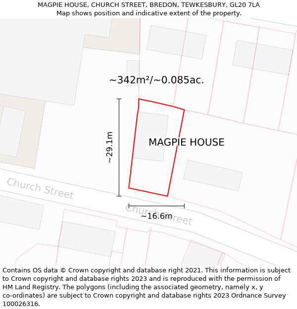 MAGPIE HOUSE, CHURCH STREET, BREDON, TEWKESBURY, GL20 7LA: Plot and title map
