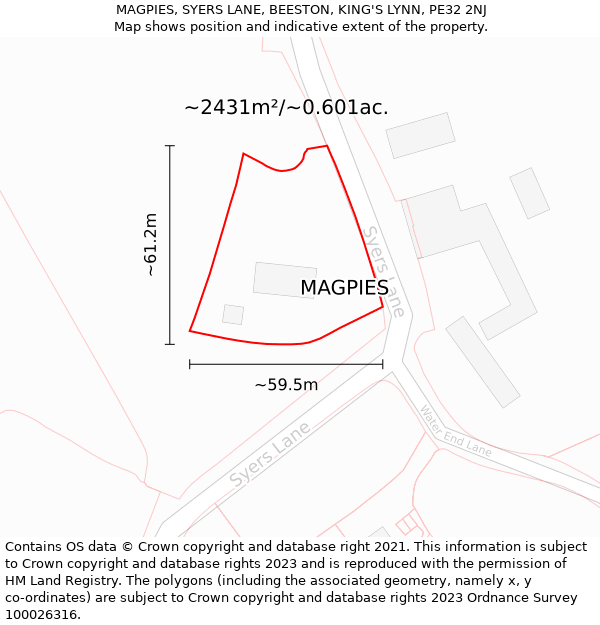 MAGPIES, SYERS LANE, BEESTON, KING'S LYNN, PE32 2NJ: Plot and title map