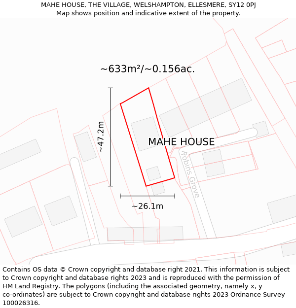 MAHE HOUSE, THE VILLAGE, WELSHAMPTON, ELLESMERE, SY12 0PJ: Plot and title map