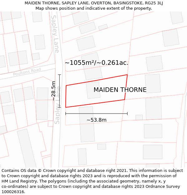 MAIDEN THORNE, SAPLEY LANE, OVERTON, BASINGSTOKE, RG25 3LJ: Plot and title map