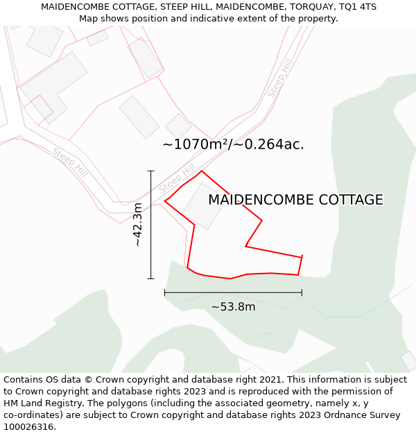 MAIDENCOMBE COTTAGE, STEEP HILL, MAIDENCOMBE, TORQUAY, TQ1 4TS: Plot and title map