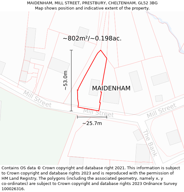 MAIDENHAM, MILL STREET, PRESTBURY, CHELTENHAM, GL52 3BG: Plot and title map