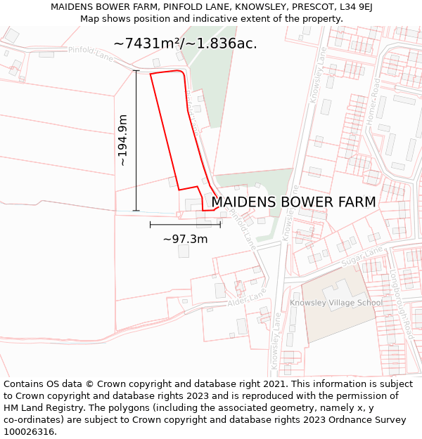 MAIDENS BOWER FARM, PINFOLD LANE, KNOWSLEY, PRESCOT, L34 9EJ: Plot and title map