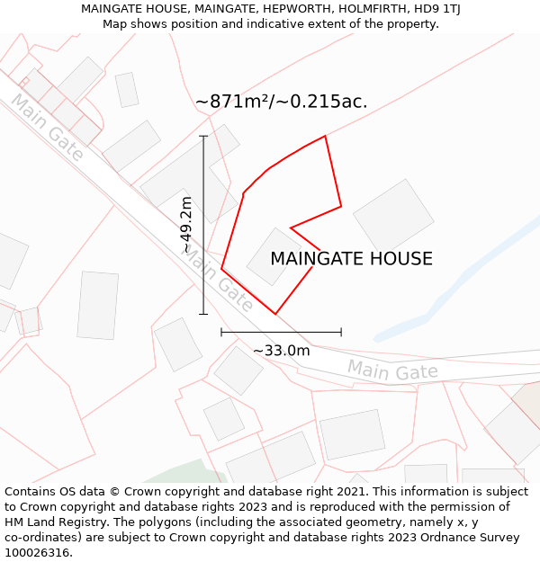 MAINGATE HOUSE, MAINGATE, HEPWORTH, HOLMFIRTH, HD9 1TJ: Plot and title map