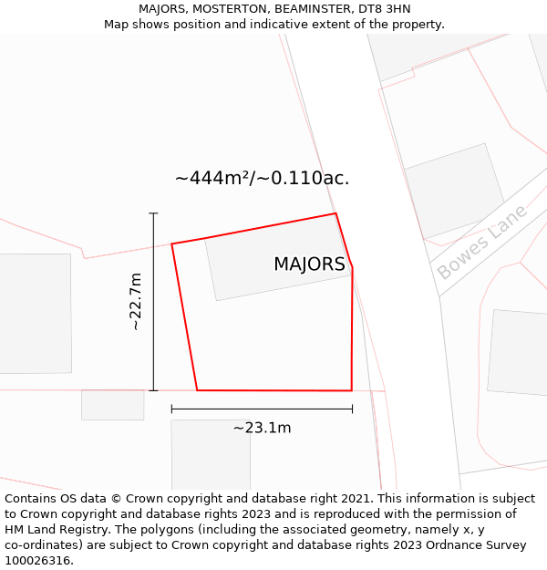 MAJORS, MOSTERTON, BEAMINSTER, DT8 3HN: Plot and title map