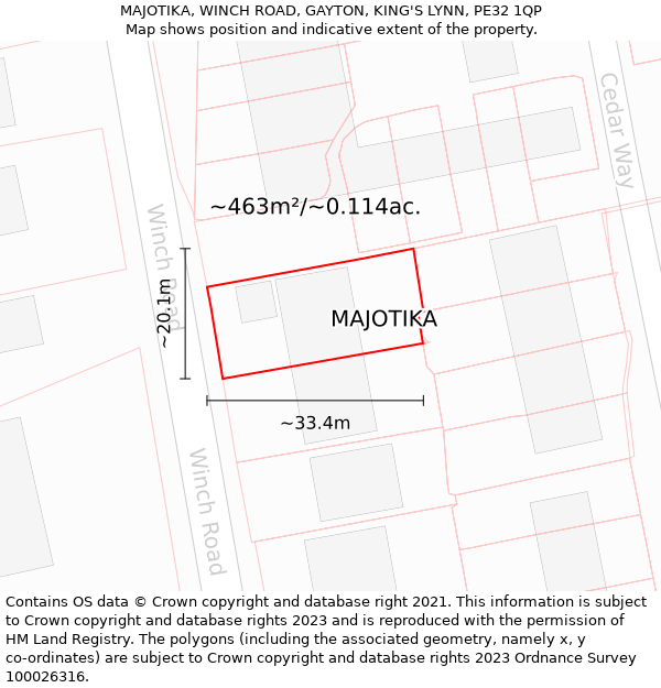 MAJOTIKA, WINCH ROAD, GAYTON, KING'S LYNN, PE32 1QP: Plot and title map