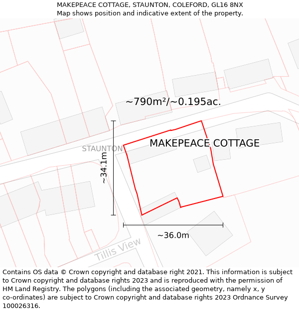 MAKEPEACE COTTAGE, STAUNTON, COLEFORD, GL16 8NX: Plot and title map
