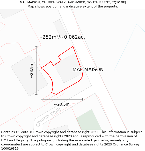 MAL MAISON, CHURCH WALK, AVONWICK, SOUTH BRENT, TQ10 9EJ: Plot and title map