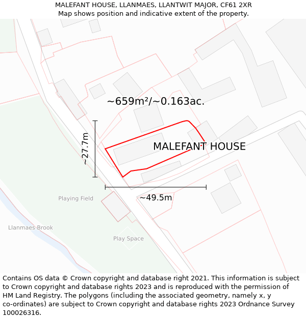 MALEFANT HOUSE, LLANMAES, LLANTWIT MAJOR, CF61 2XR: Plot and title map