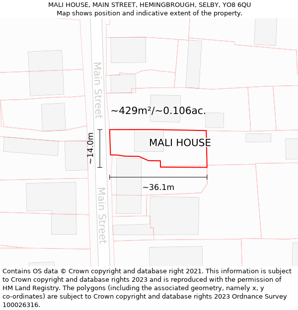 MALI HOUSE, MAIN STREET, HEMINGBROUGH, SELBY, YO8 6QU: Plot and title map