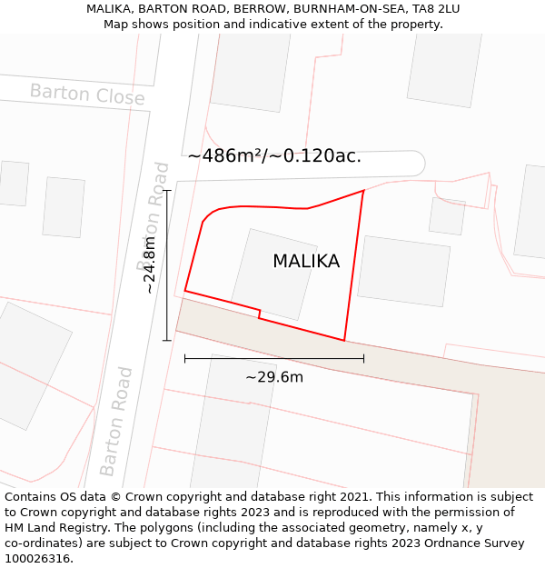 MALIKA, BARTON ROAD, BERROW, BURNHAM-ON-SEA, TA8 2LU: Plot and title map