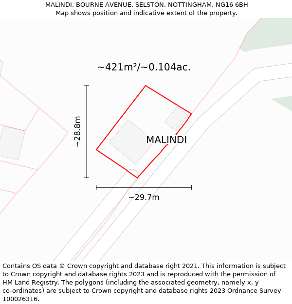 MALINDI, BOURNE AVENUE, SELSTON, NOTTINGHAM, NG16 6BH: Plot and title map