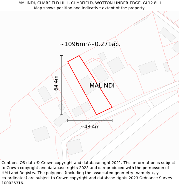 MALINDI, CHARFIELD HILL, CHARFIELD, WOTTON-UNDER-EDGE, GL12 8LH: Plot and title map