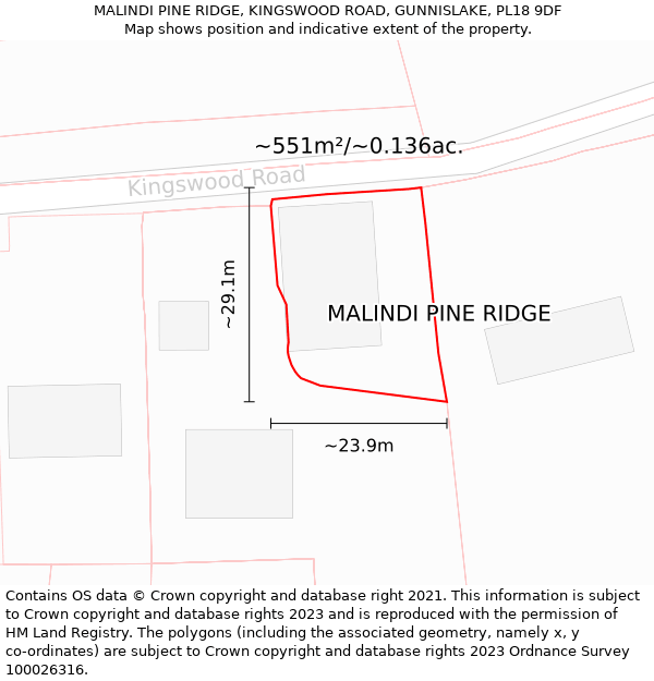 MALINDI PINE RIDGE, KINGSWOOD ROAD, GUNNISLAKE, PL18 9DF: Plot and title map